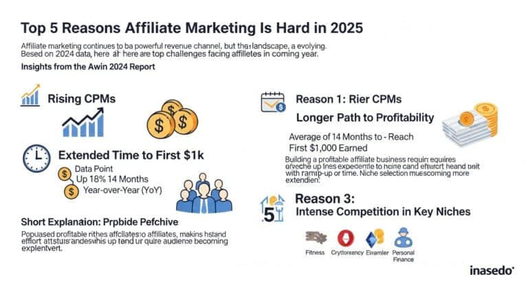 Affiliate marketing challenges in 2025. Top 5 reasons for affiliate marketing struggles.